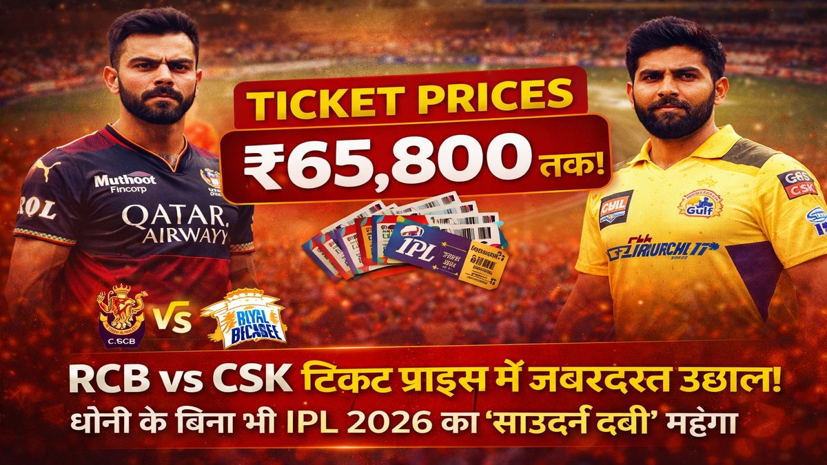 RCB vs CSK टिकट प्राइस में जबरदस्त उछाल! धोनी के बिना भी IPL 2026 का ‘साउदर्न डर्बी’ महंगा, चिन्नास्वामी में ₹65,800 तक पहुंचे टिकट